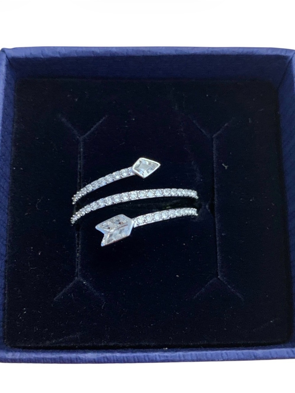 Swarovski Silver Triple Crystal Band Ring with Clear Stones SIZE8 - Picture 2 of 3